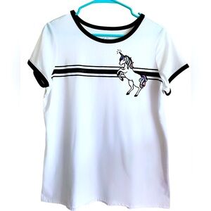 Justice 18 PLUS Tshirt Unicorn Ringer Tee Glitter